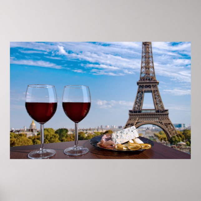 Zwei Gläser Wein im Café in Paris Poster (Vorne)