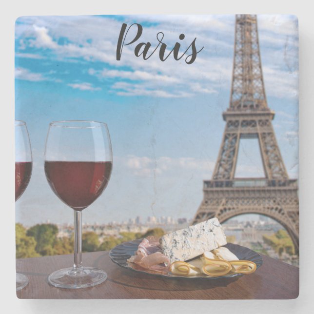 Zwei Gläser Wein im Café von Paris Steinuntersetzer (Vorderseite)