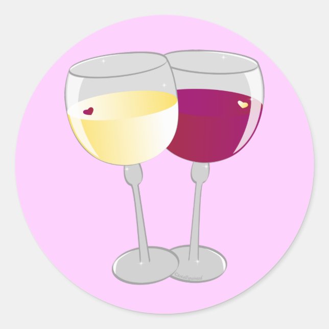 Zwei Gläser Wein Runder Aufkleber (Vorderseite)