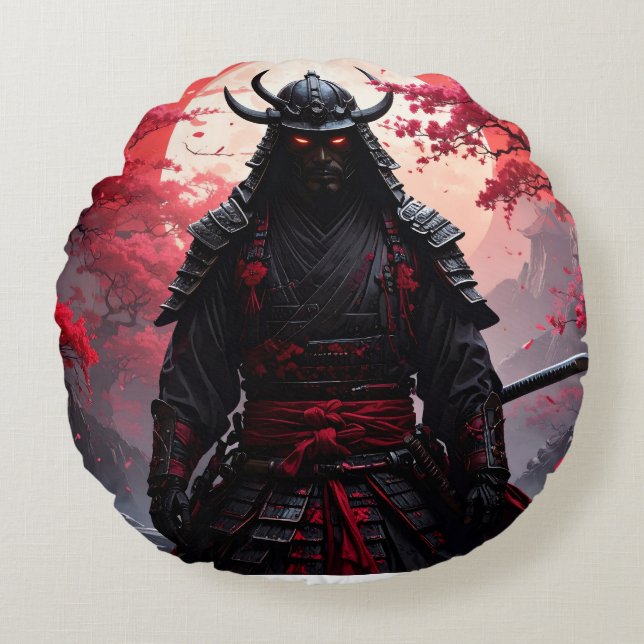 Zwei gleiche Samurai Rundes Kissen (Vorderseite)