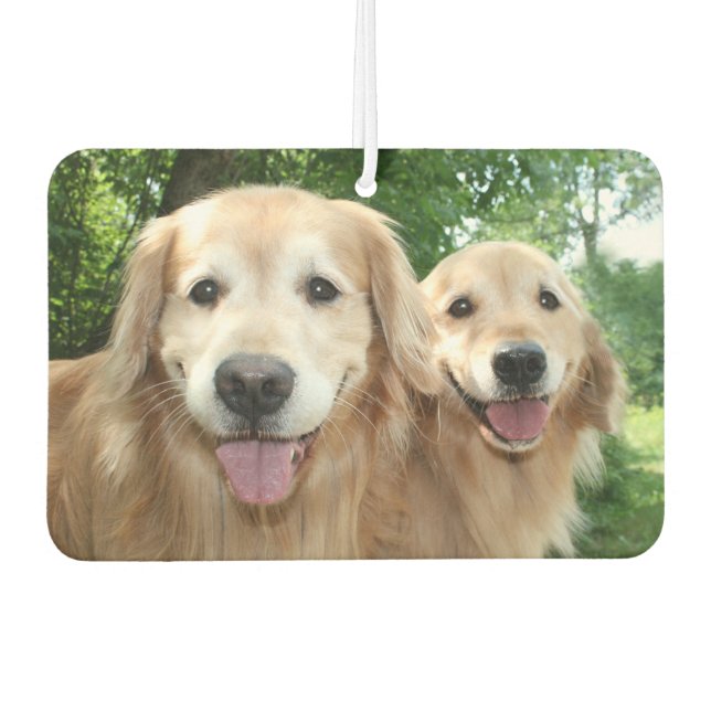 Zwei glückliche Golden Retrievers im Freien Autolufterfrischer (Vorderseite)