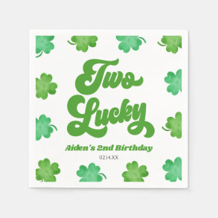 Zwei Glückliche Grüne Kleeblatt-Klee 2. Geburtstag Serviette