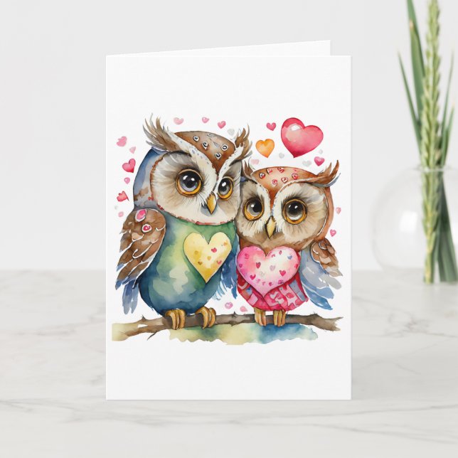 Zwei glückliche Owls in Liebe BLANK Karte (Vorderseite)