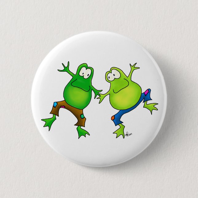 Zwei glückliche springende Frosch-Freunde Button (Vorderseite)