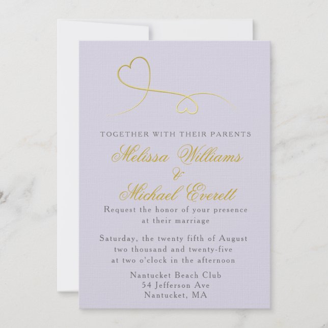 Zwei Gold Hearts | Einladung von Lavender Wedding (Vorderseite)