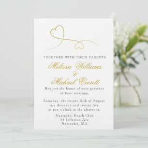 Zwei Gold Hearts   Elegante Minimale Hochzeit Einladung