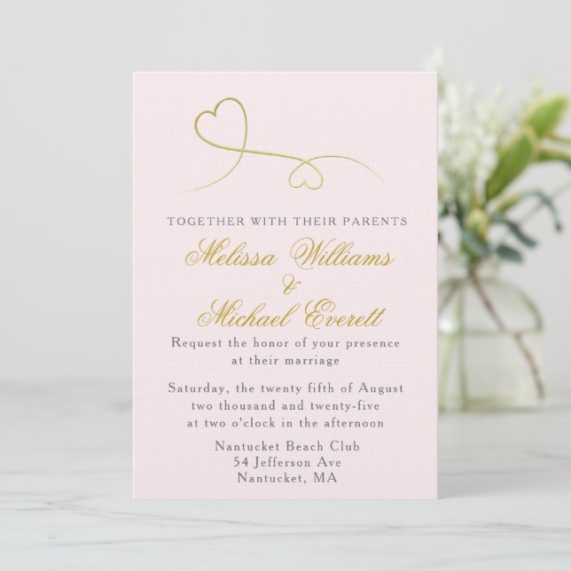 Zwei Gold Hearts | Minimale Einladung zur Hochzeit (Stehend Vorderseite)