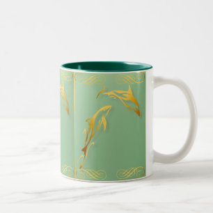 Zwei Golddelphin-Tassen Zweifarbige Tasse