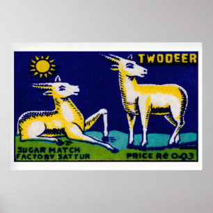 Zwei goldene Hirsche - Streichholzschachtel-Druck  Poster