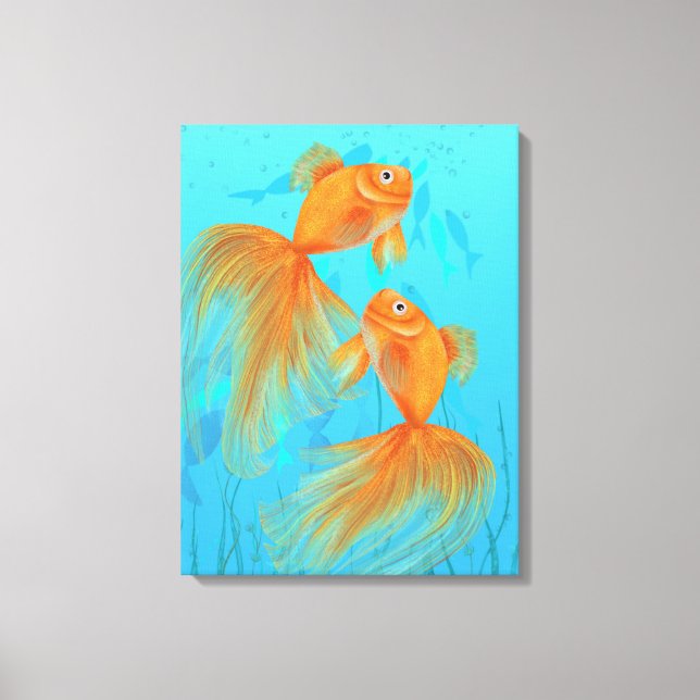 Zwei Goldfisch-Art Feng Shui Liebe Symbole Wandkun Leinwanddruck (Vorderseite)