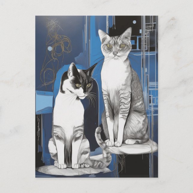 Zwei graue Katzen im Abstrakten Hintergrund Postkarte (Vorderseite)