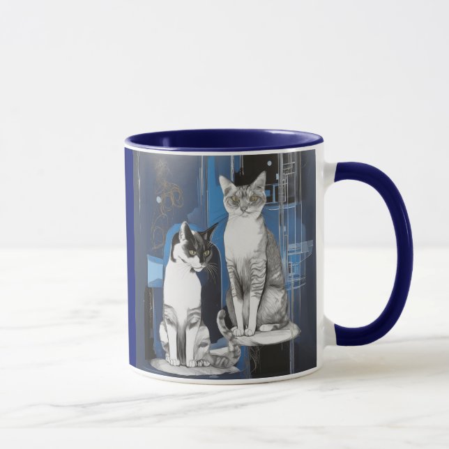 Zwei graue Katzen im Abstrakten Hintergrund Tasse (Rechts)