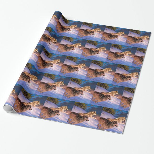 Zwei graue Wolfe im Winter Geschenkpapier (Ungerollt)