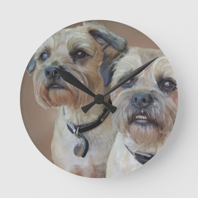 Zwei Grenzterrier Runde Wanduhr (Vorderseite)