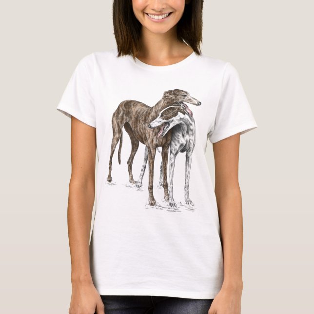 Zwei Greyhound Friends Dog Art T-Shirt (Vorderseite)