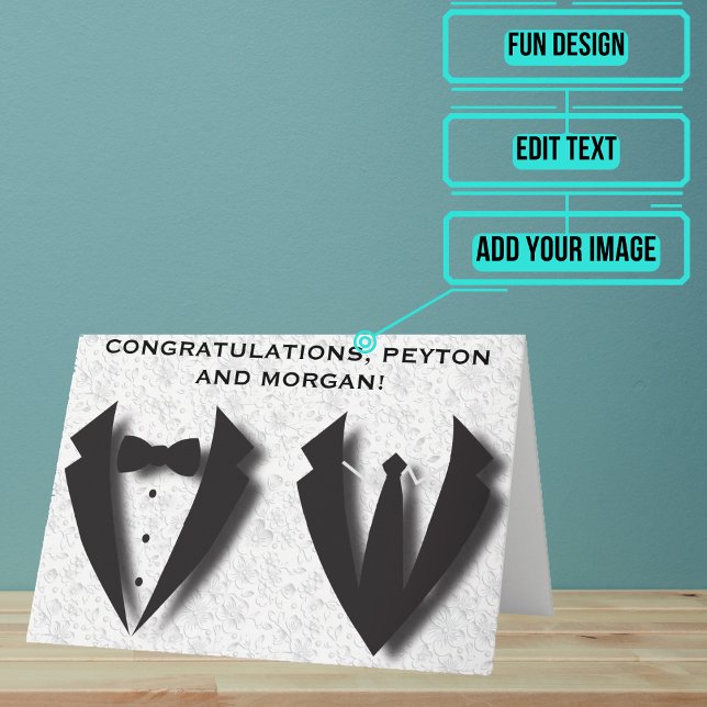 Zwei Grooms Abstrakter Hochzeitstag Glückwunsch Karte (Send your love and congratulations with a modern and unique twist.)