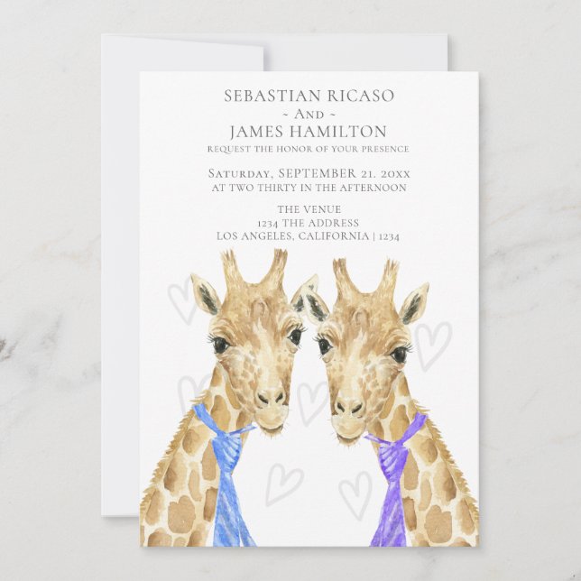 Zwei Grooms Giraffe Gay Wedding Ankündigung (Vorderseite)