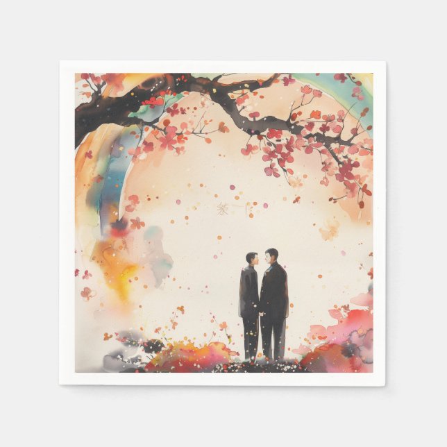 Zwei Grooms Hochzeitskunst Serviette (Vorderseite)