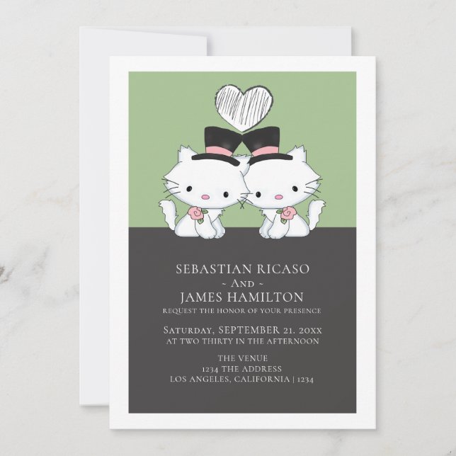 Zwei Grooms katzenverliebte Hochzeit Ankündigung (Vorderseite)