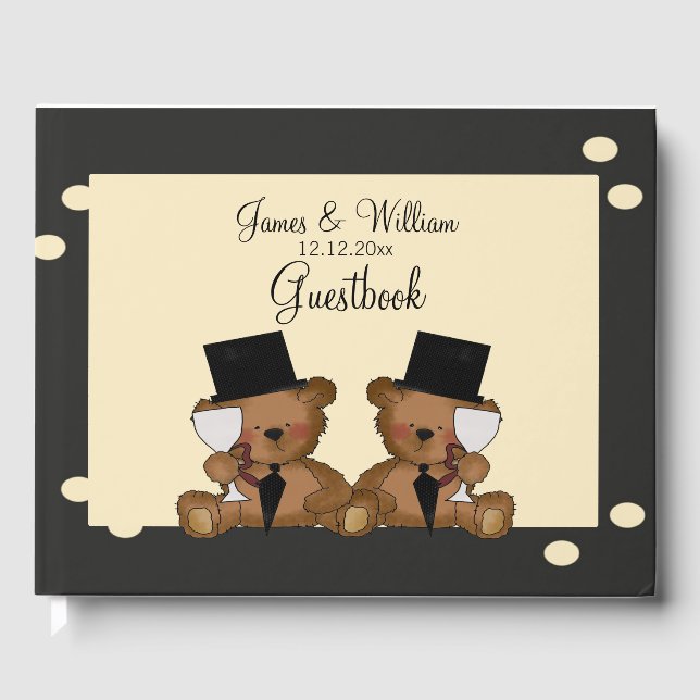 Zwei Grooms Teddy Bears Gay Wedding Personalisiert Gästebuch (Vorderseite)