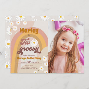 Zwei Groovy 2. Geburtstag 2. Retro Boho Daisy in Einladung