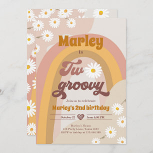 Zwei Groovy 2. Geburtstag 2. Retro Boho Daisy in Einladung