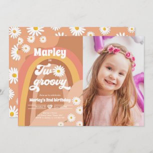 Zwei Groovy 2. Geburtstag 2. Retro Boho Daisy in Einladung