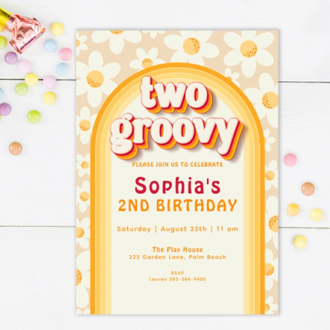Zwei Groovy 2. Geburtstag Einladung | Boho Daisy & (Von Creator hochgeladen)