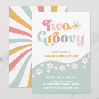 Zwei Groovy 2. Geburtstag Mint Einladung