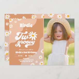 Zwei Groovy 2. Geburtstag Party Boho Retro Daisy Einladung