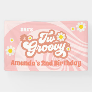 Zwei Groovy 2. Geburtstag Party Retro Daisy Banner