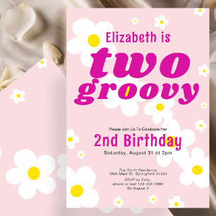 Zwei Groovy 2. Geburtstag Pink Blume Power Hippie Einladung