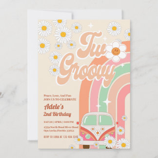 Zwei Groovy 2. Geburtstag Pink Daisy Rainbow Van Einladung