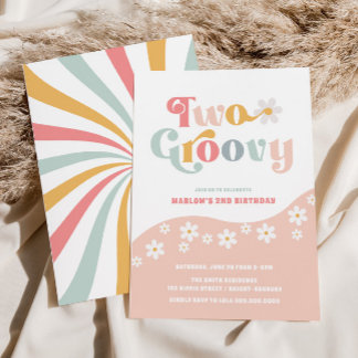Zwei Groovy 2. Geburtstag Rosa Einladung
