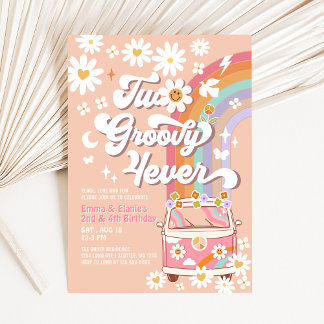 Zwei Groovy 4ever Joint 2 Ages Pink Groovy Geburts Einladung