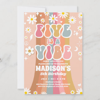 Zwei Groovy 5th Birthday Rainbow Peace Liebe Party Einladung