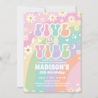 Zwei Groovy 5th Birthday Rainbow Peace Liebe Party Einladung