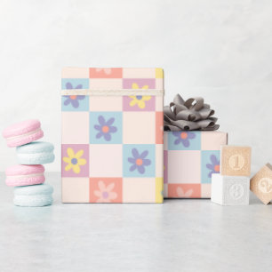 Zwei Groovy Boho Retro Karomuster Geschenkpapier
