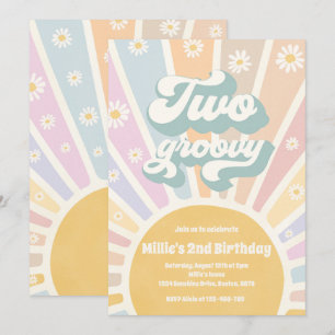 Zwei Groovy Boho Sunshine Daisy 2. Geburtstag Part Einladung