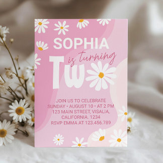 Zwei Groovy Daisy 2. Geburtstag Einladung