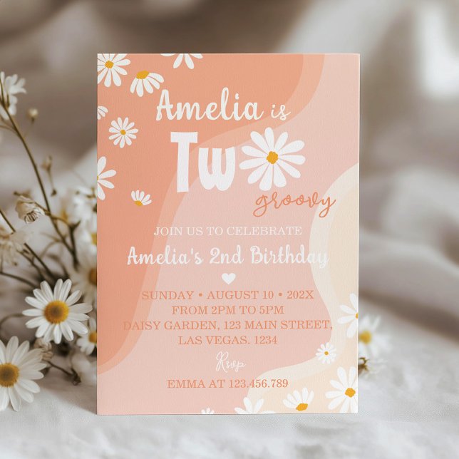 Zwei Groovy Daisy 2. Geburtstag Einladung (Von Creator hochgeladen)