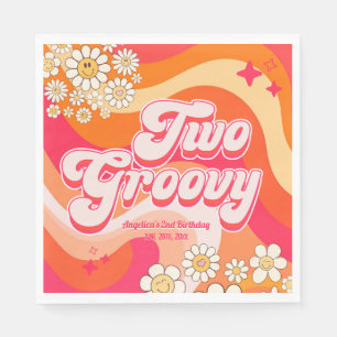 Zwei Groovy Farbige Mädchen Geburtstag Serviette