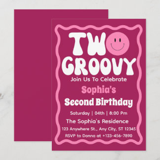 Zwei Groovy Girl 2. Geburtstag Retro Einladung