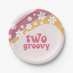 Zwei groovy Hippie-Daisy-Boho-Regenbogen-Papiertel Pappteller