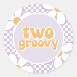 Zwei Groovy Lila Daisy Schachbrett Runder Aufkleber