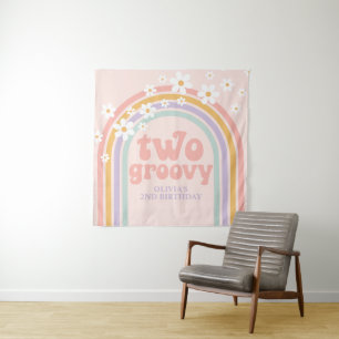 ZWEI Groovy Pastel Regenbogen 2ND Geburtstagsbanne Wandteppich