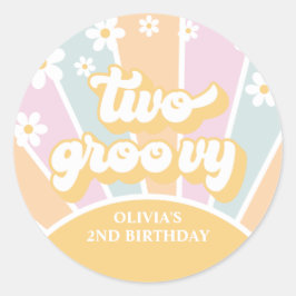 Zwei Groovy pastel Retro Sunshine daisy boho Runder Aufkleber