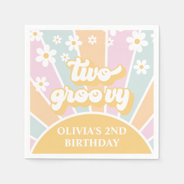 Zwei Groovy pastel Retro Sunshine daisy boho Serviette (Vorderseite)