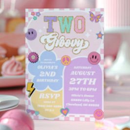 Zwei Groovy Preppy Varsity Patch 2. Geburtstag Par Einladung