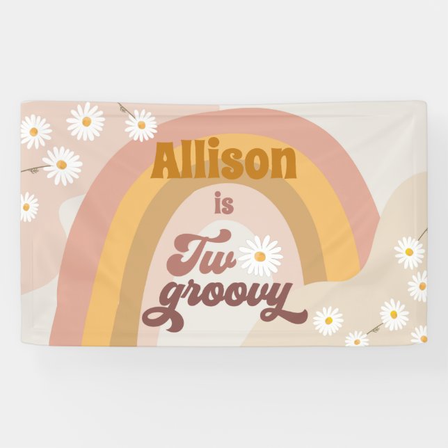 Zwei Groovy Retro Backdrop Party Daisy Hippy Banner (Horizontal)